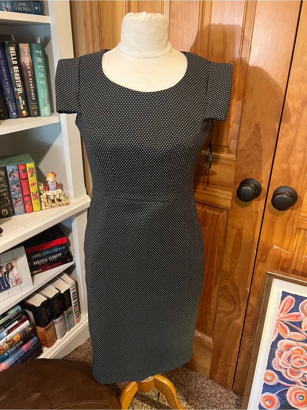 Calvin Klein Black with White Microdot Sheath Dress